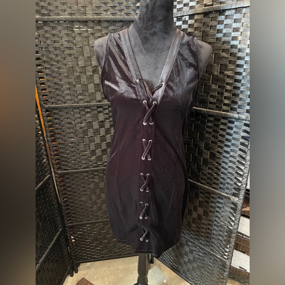 Black Lace-Up Suede Like Material Dress
